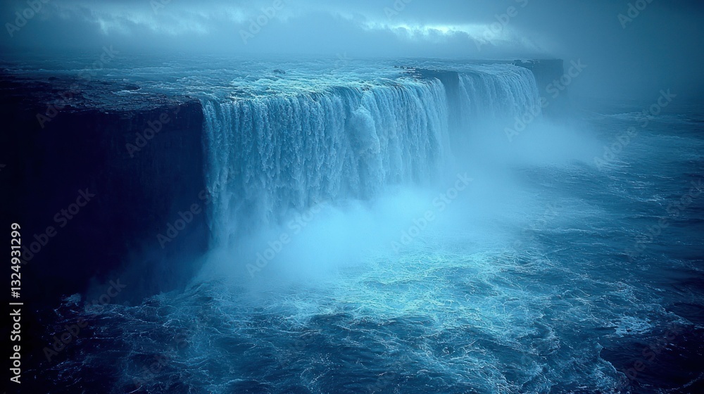 Majestic Waterfall Cascading into Turbulent Waters