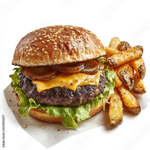 Luxury burger with sesame seed bun and rich, creamy sauce