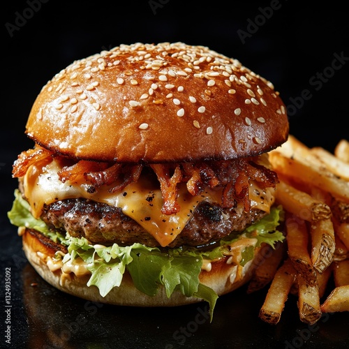 Perfectly crafted cheeseburger with juicy beef patty and fresh lettuce