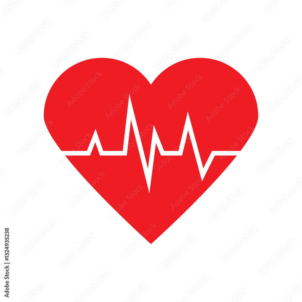 Flat Vector Illustration of a Red Heart with Electrocardiogram Line Representing Health, Pulse, or Medical Care Flat Vector Illustration of a Red Heart with Electrocardiogram Line Representing Health, Pulse, or Medical Care