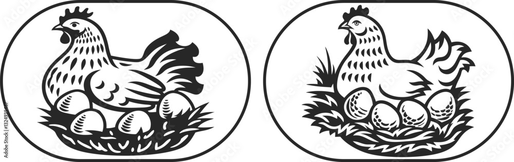 set of Hen with eggs in a nest poultry farm chicken vector illustration, engraving sketch ink poster black illustration etching style tattoo, Woodcut clean line Farm, Poultry, Logo Chick, Hen, Nest set of Hen with eggs in a nest poultry farm chicken vector illustration, engraving sketch ink poster black illustration etching style tattoo, Woodcut clean line Farm, Poultry, Logo Chick, Hen, Nest
