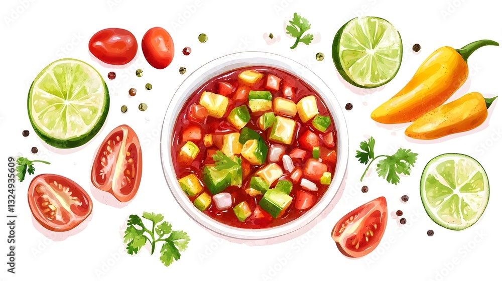 Bowl of tasty salsa sauce and ingredients Bowl of tasty salsa sauce and ingredients