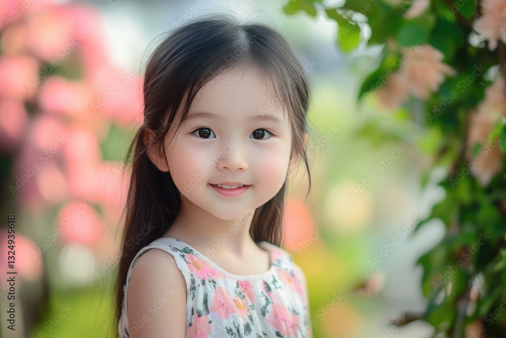 A Charming Portrait of a Young Girl Smiling Amidst a Vibrant Floral Background Capturing Innocence and Joy A Charming Portrait of a Young Girl Smiling Amidst a Vibrant Floral Background Capturing Innocence and Joy