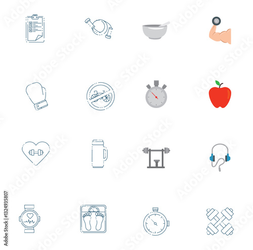 Set of exercise vector icons with a white background