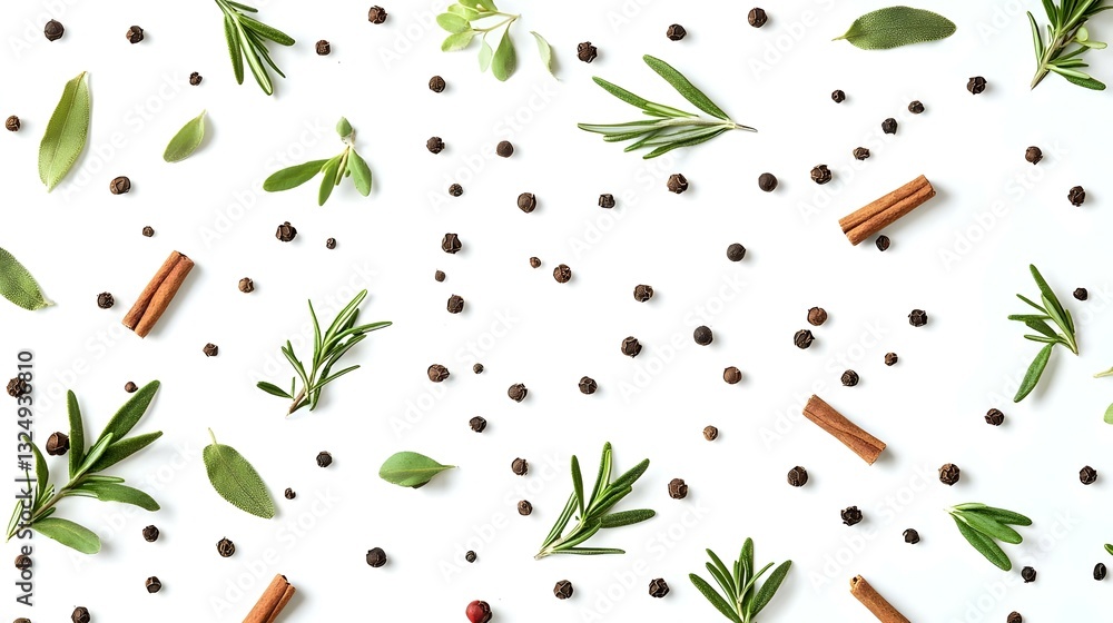 Background with spices and green leaves