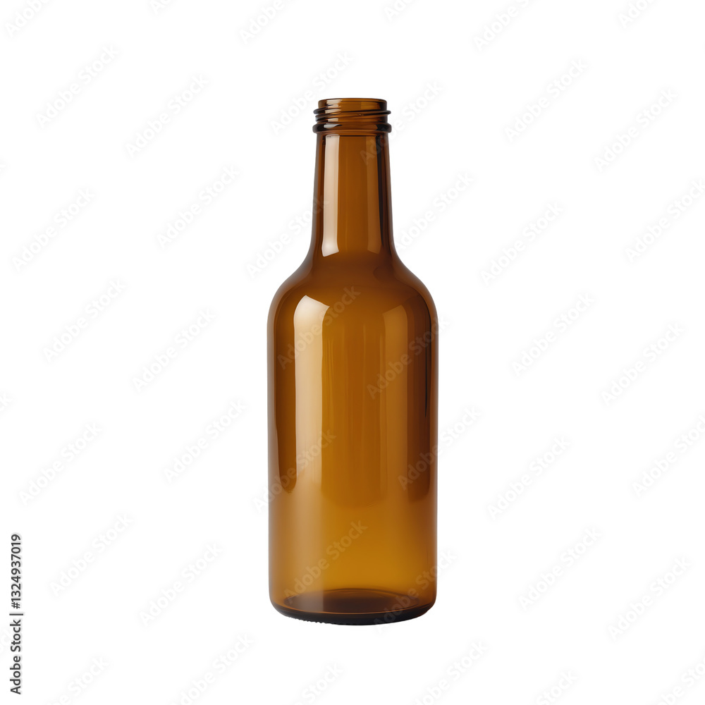 Minimalist Amber Glass Bottle Standing Upright Isolated on Transparent Background. Minimalist Amber Glass Bottle Standing Upright Isolated on Transparent Background.