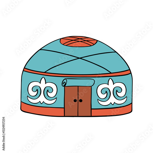 Blue Yurt with national kazakh ornament Kiız ui clip art