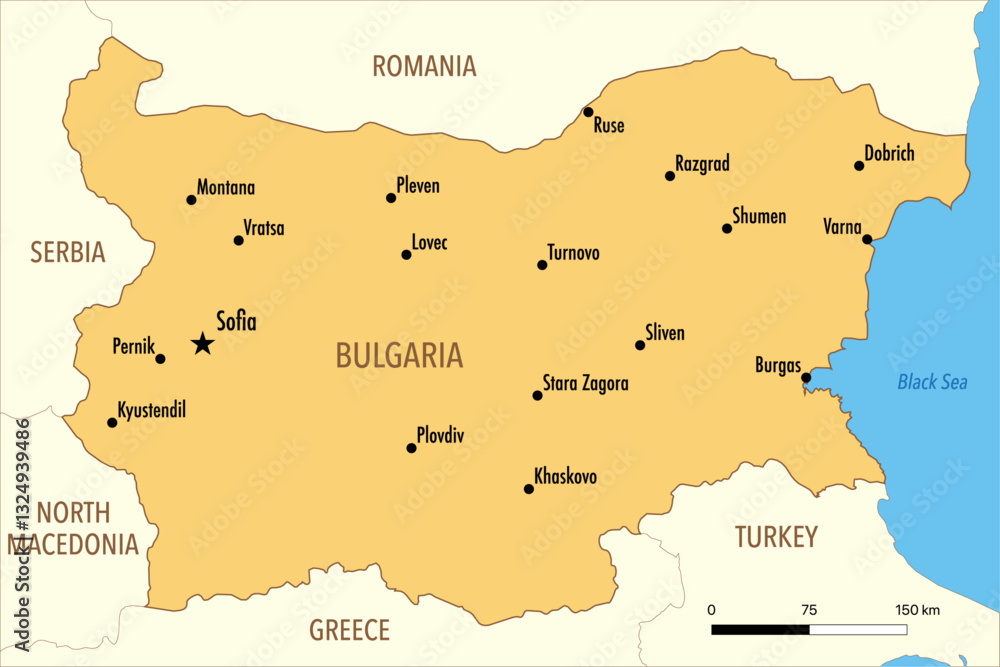 Obraz premium Vector Map of Bulgaria with Major Cities and Neighboring Countries – Editable Infographic