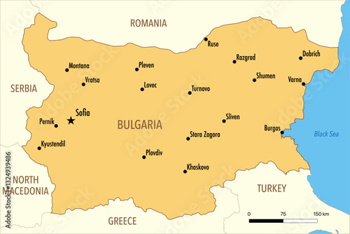 Vector Map of Bulgaria with Major Cities and Neighboring Countries – Editable Infographic