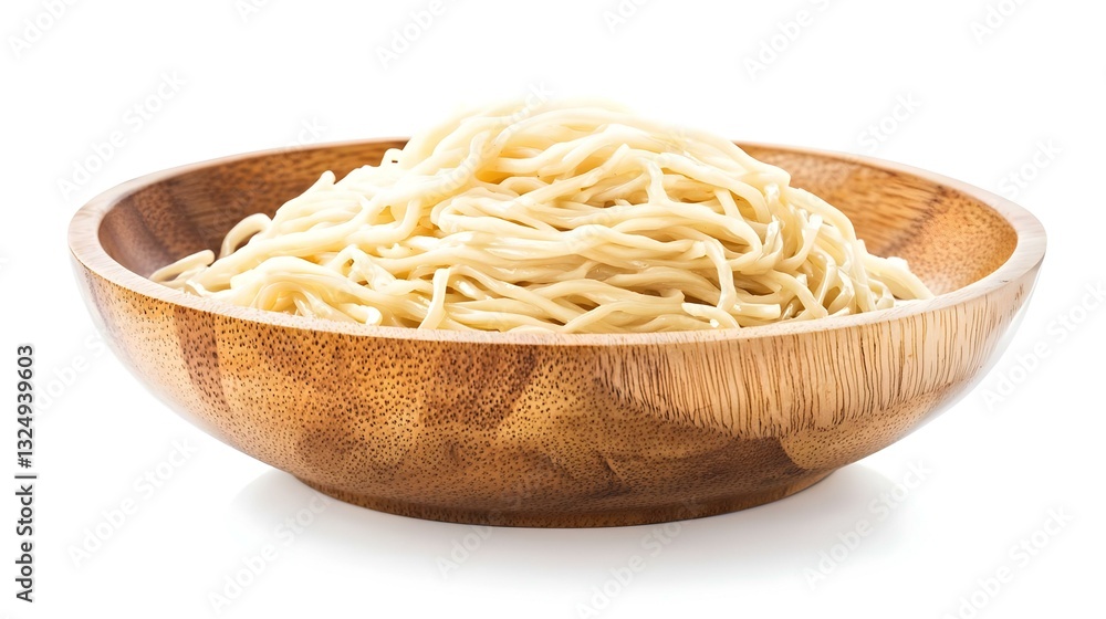 raw ramen noodle in wood plate isolated on white