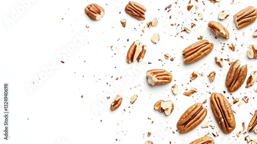 Peeled pecans with broken halves and pieces