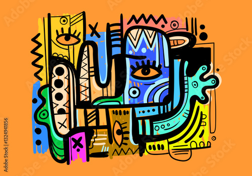 abstract face illustration that combines artistic elements with minimalistic or expressive shapes. 