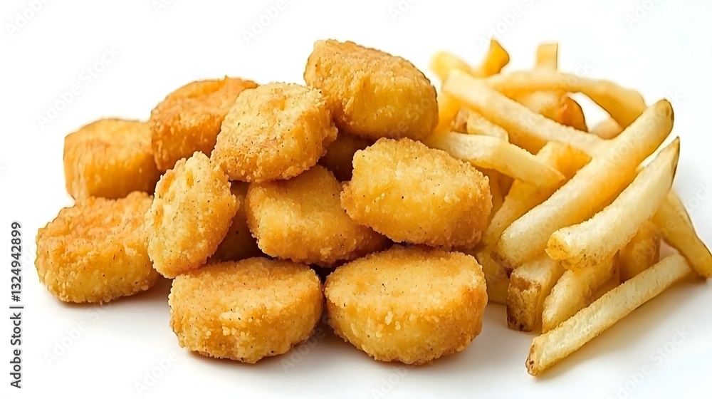 Fried chicken nuggets and french fries isolated Fried chicken nuggets and french fries isolated