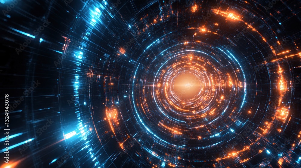 Abstract Digital Tunnel: Futuristic Neon Lights Abstract Digital Tunnel: Futuristic Neon Lights