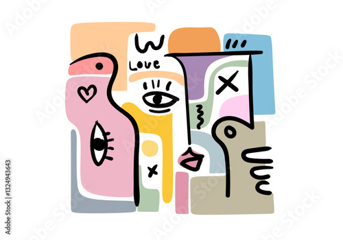 abstract face illustration that combines artistic elements with minimalistic or expressive shapes. 