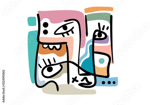 abstract face illustration that combines artistic elements with minimalistic or expressive shapes. 