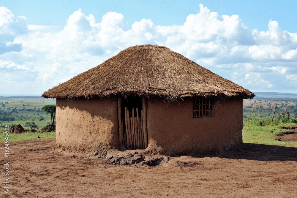 Traditional Mud Hut in a Masai Village, Embracing African Culture and Adventure in the Heart of Kenya's Masai Mara Traditional Mud Hut in a Masai Village, Embracing African Culture and Adventure in the Heart of Kenya's Masai Mara