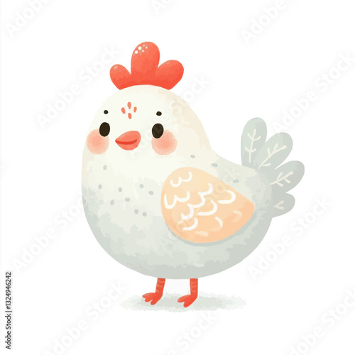 Cute hen illustration surrounded by delicate foliage