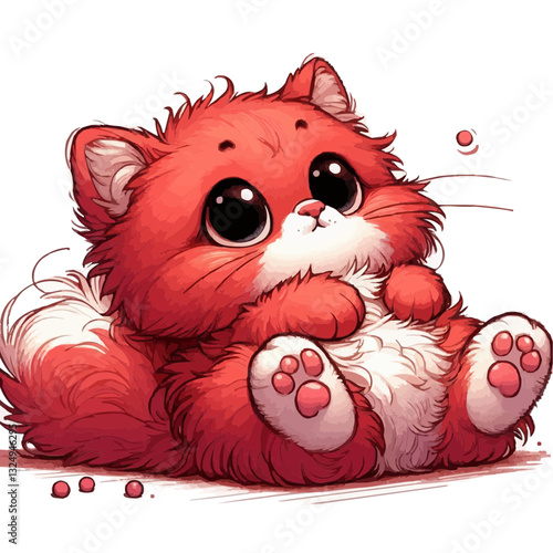 Lovable red cat resting with a fluffy coat and an innocent look