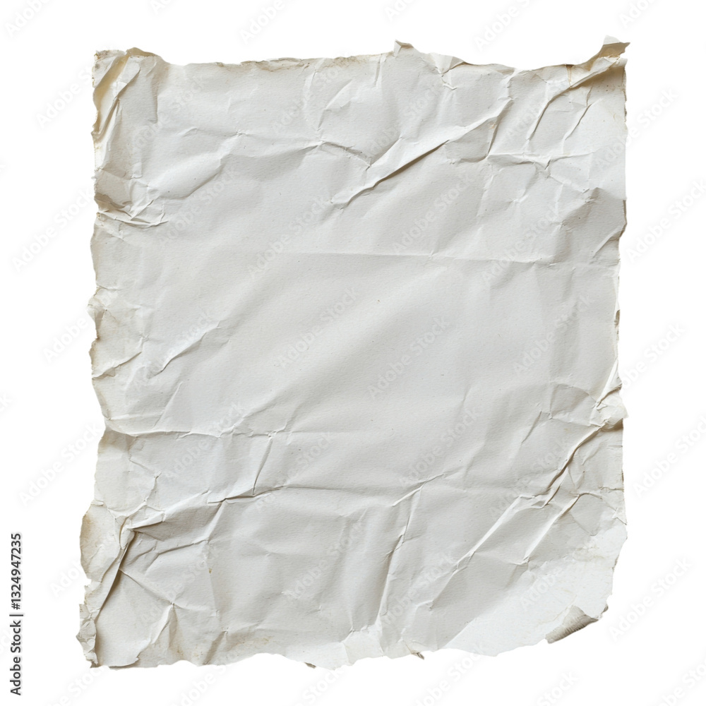 Obraz premium A wrinkled, crumpled piece of white paper with uneven edges.