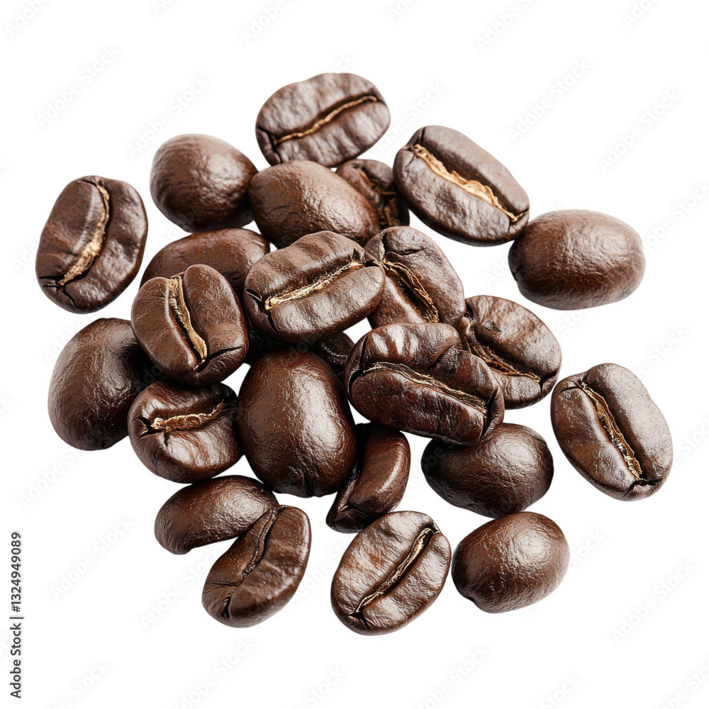 Obraz premium A cluster of rich, dark coffee beans showcasing their glossy surface and distinct shape.