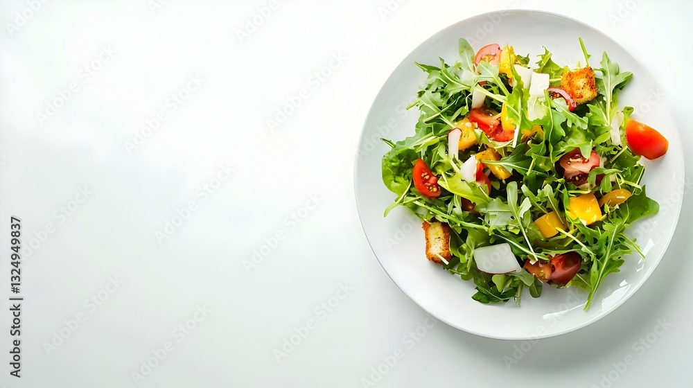 Plate with tasty salad on white background Plate with tasty salad on white background