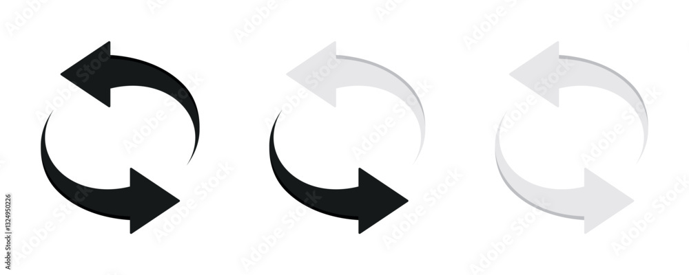 Circle arrow icon set. Symbol of reload, refresh, loading, recycle and repeat. Interconnecting round arrow vector icons set. Circle arrow icon set. Symbol of reload, refresh, loading, recycle and repeat. Interconnecting round arrow vector icons set.