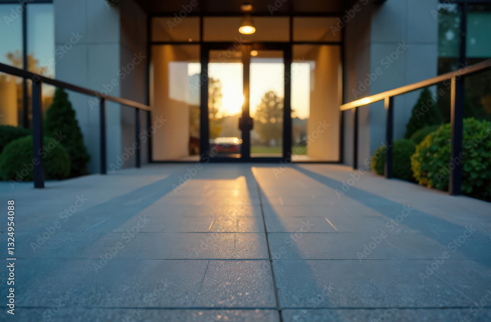 Wheelchair Accessible Ramp Leading to Modern Building Entrance Wheelchair Accessible Ramp Leading to Modern Building Entrance