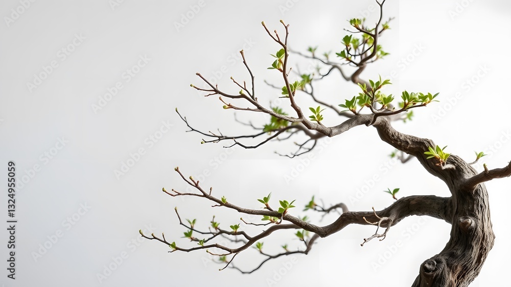 Delicate bonsai tree with fresh green leaves against a minimalist background. Delicate bonsai tree with fresh green leaves against a minimalist background.