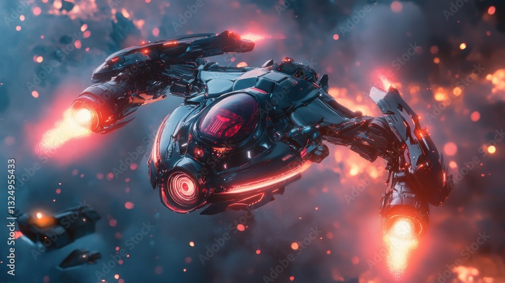 Futuristic Spaceship in Cosmic Battle Futuristic Spaceship in Cosmic Battle