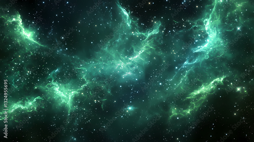 Fototapeta premium Emerald galaxy: a celestial tapestry of green stardust. Astral Luster. Illustration
