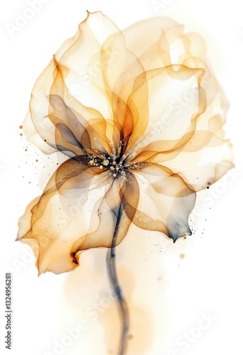 Abstract watercolor style flower in beige tones on a white background