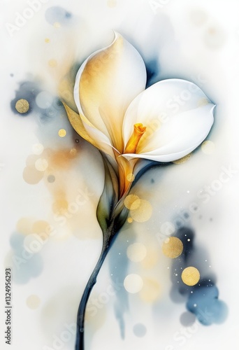 Abstract watercolor style white flower on a bokeh background