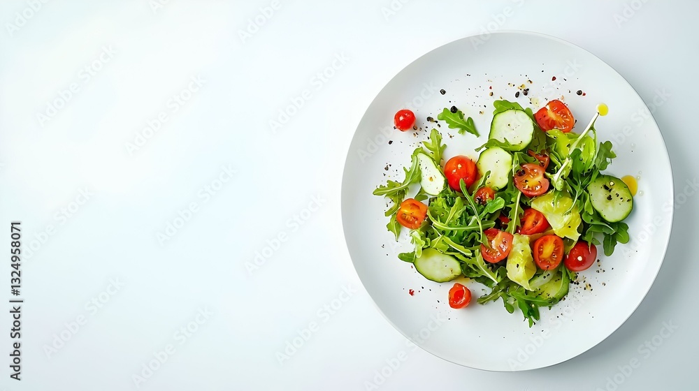 Plate with fresh vegetable salad on white Plate with fresh vegetable salad on white