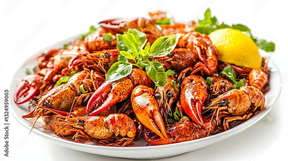 Delicious Spicy Crayfish Isolated on White Background Delicious Spicy Crayfish Isolated on White Background