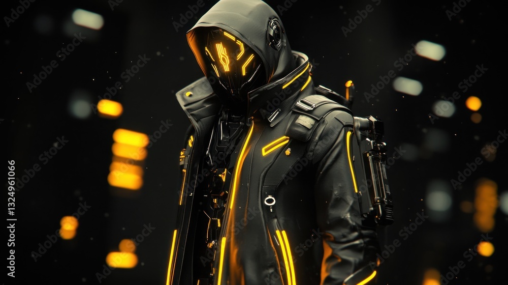 Fototapeta premium Cyberpunk Neon Knight: A Digital Warrior in the Glowing Metropolis