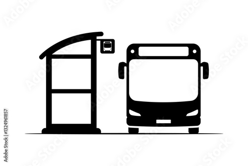 Bus stop icon. Black silhouette. Front side view. Vector simple flat graphic illustration. Isolated object on white background. Isolate.