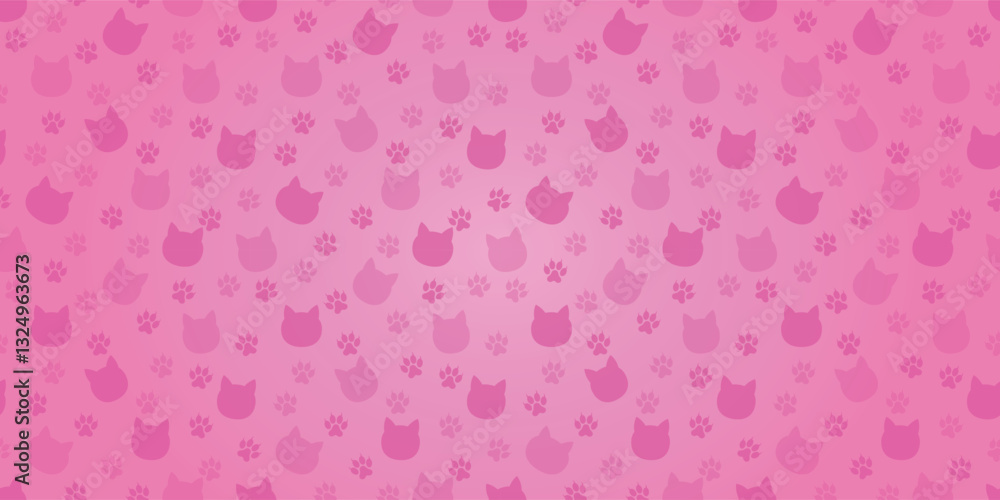 Pink Cats Background - Pink Silhouettes of Cat Heads and Footprints. Cute Rectangular Background. Pink Cats Background - Pink Silhouettes of Cat Heads and Footprints. Cute Rectangular Background.