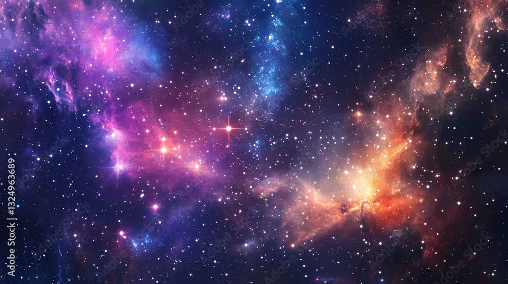 Naklejka premium Cosmic sparkle: a celestial tapestry of stars and nebulae. Astral Luster. Illustration