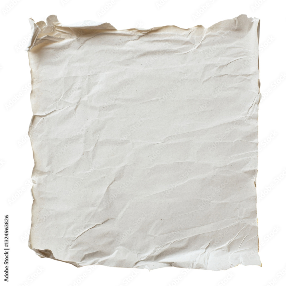 Obraz premium A crumpled, textured piece of white paper with uneven edges and a soft surface.