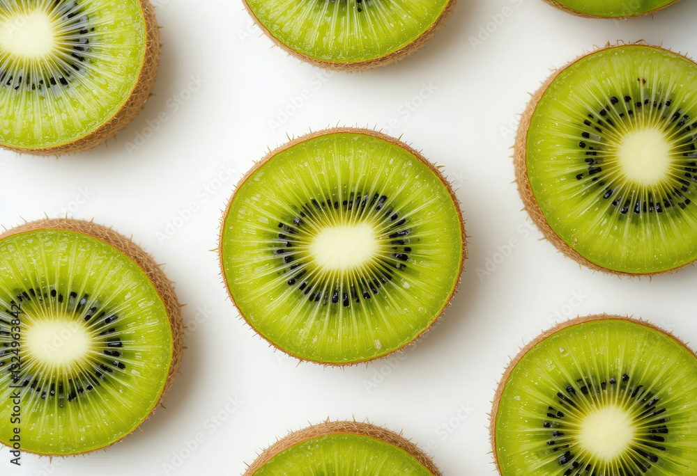 Fototapeta premium Sliced Kiwi Fruit Pattern on White Background for Food Concepts