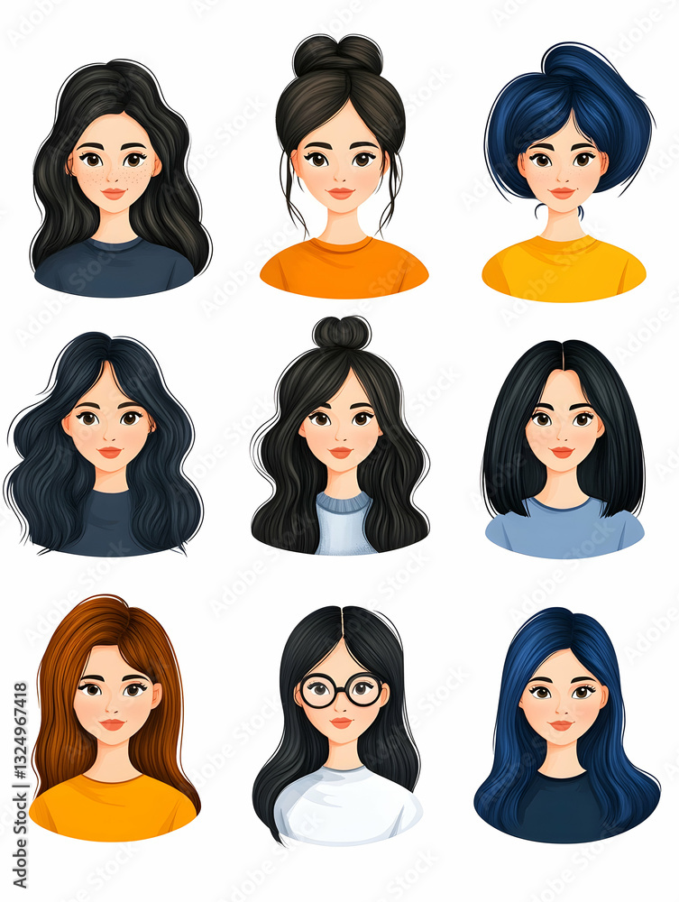 Diverse female hairstyles illustrated Diverse female hairstyles illustrated