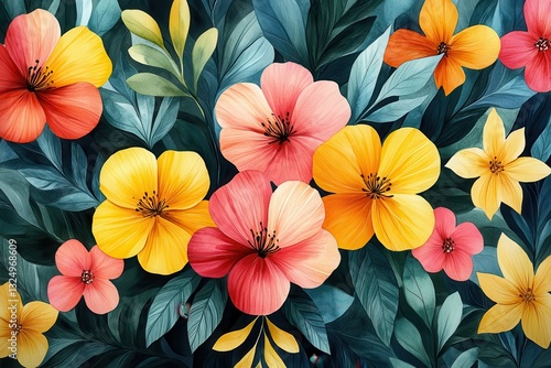 Wallpaper Mural Bright blooms vibrantly intertwined in a lush tropical garden celebrating nature's colorful beauty day and night Torontodigital.ca