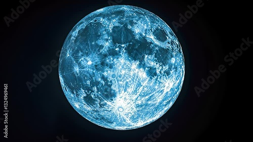 Celestial Blue Moon: A mesmerizing close-up of the lunar surface, bathed in an ethereal blue glow.