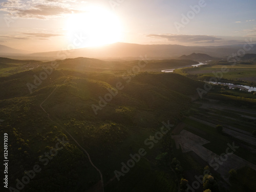 Sunset view of Struma river, Bulgaria photo