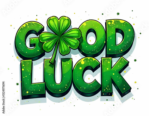 st patrick's day good luck lettering, green clovers, st patricks day card template, green shamrock, four leaf clover text art	