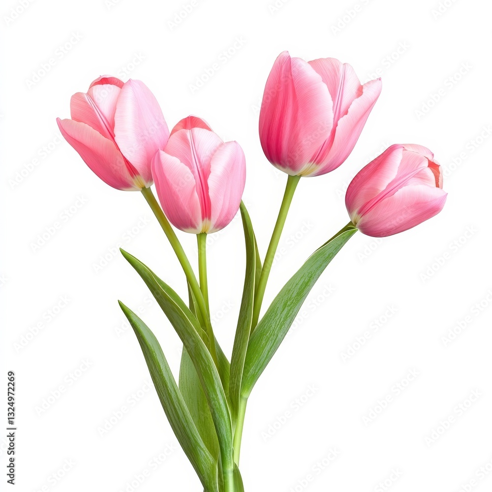 Spring tulips bloom against a white backdrop. Spring tulips bloom against a white backdrop.
