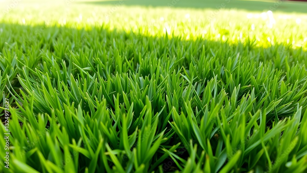 Fototapeta premium Close-up view of vibrant green grass showcasing a healthy and lush lawn in natural sunlight. 