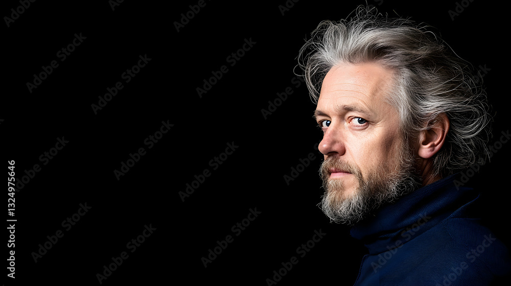 Obraz premium Mature man, thoughtful profile portrait