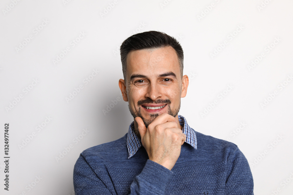 Portrait of handsome middle aged man on light background Portrait of handsome middle aged man on light background